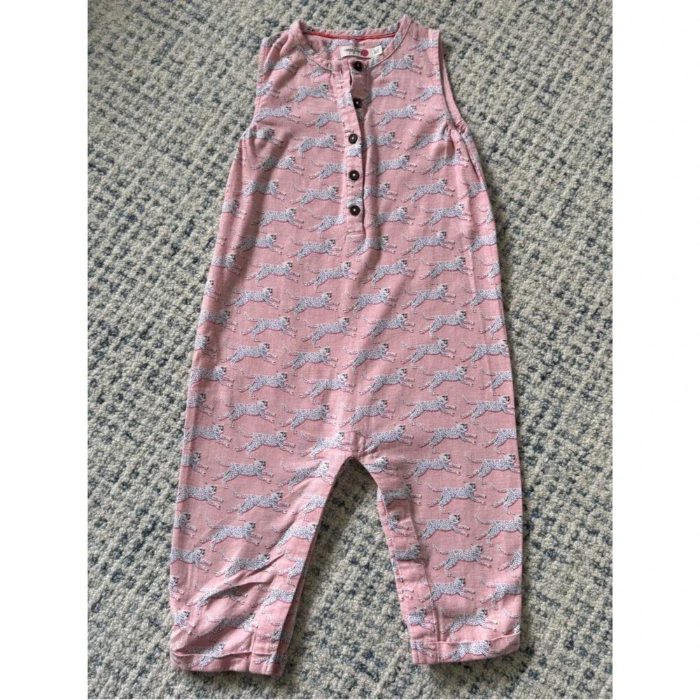 Baby Boden Cheetah Linen Jumpsuit - size 2/3